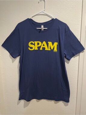 Spam Shirt Mens L Blue Hormel Food Brand Yellow Logo Graphic Crewneck Tee